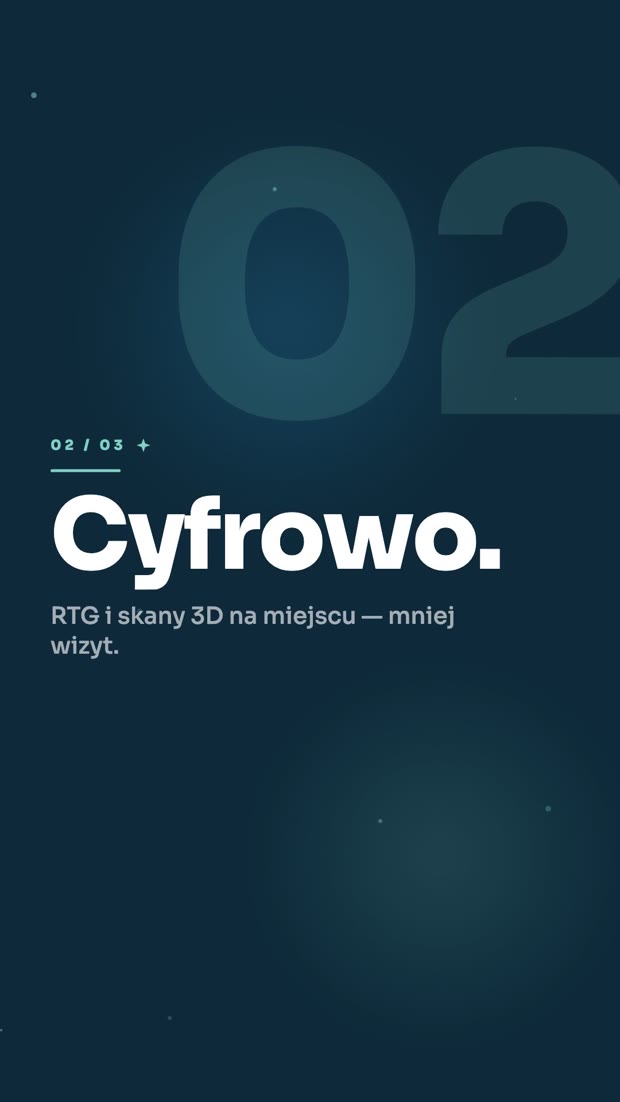 Kadr z teasera stomatologicznego — kinetyczna typografia